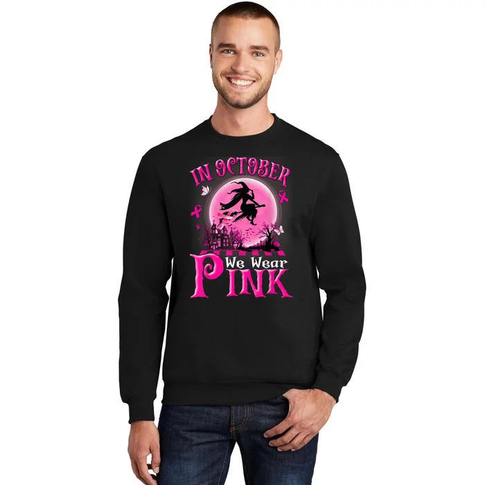 In October We Wear Pink Ribbon Witch Halloween Breast Cancer Sweatshirt