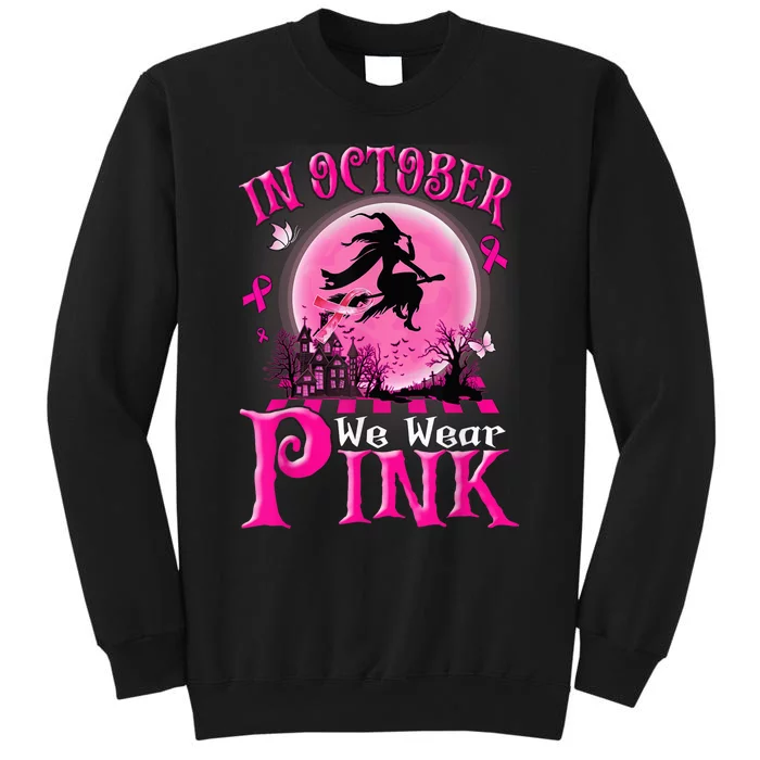 In October We Wear Pink Ribbon Witch Halloween Breast Cancer Sweatshirt