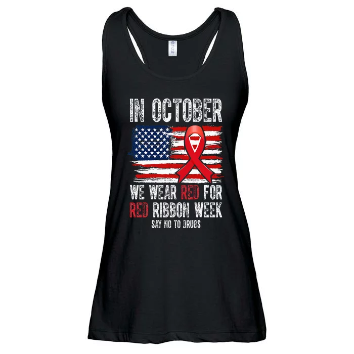 In October We Wear Red For Ribbon Week American Flag Vintage Ladies Essential Flowy Tank