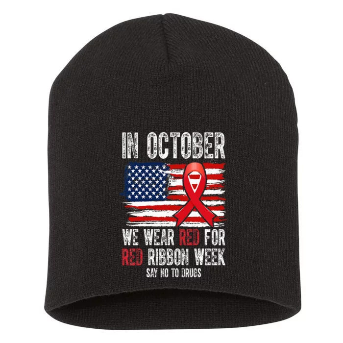 In October We Wear Red For Ribbon Week American Flag Vintage Short Acrylic Beanie