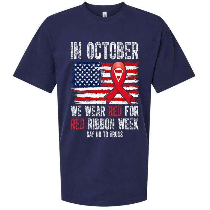 In October We Wear Red For Ribbon Week American Flag Vintage Sueded Cloud Jersey T-Shirt