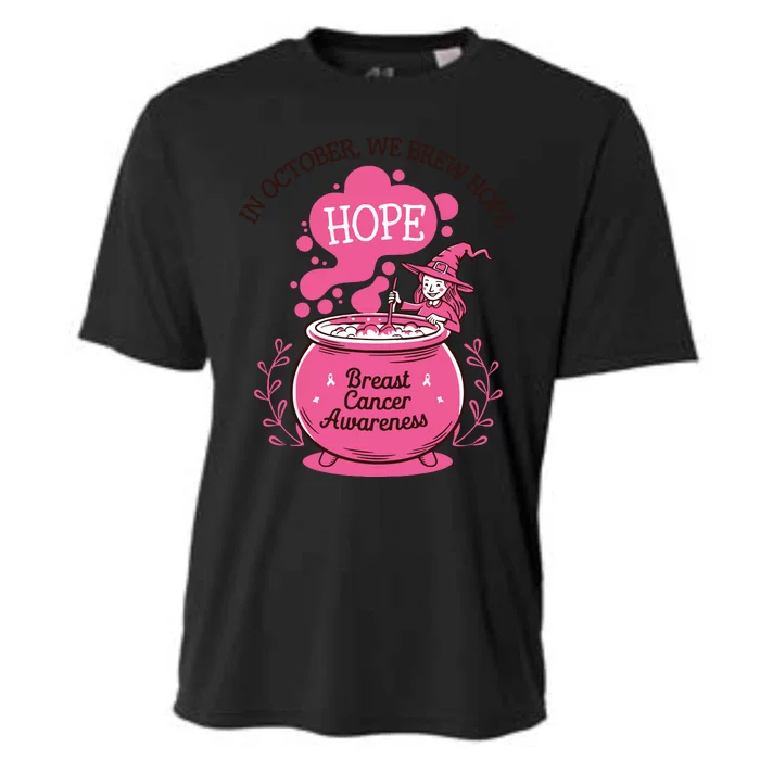 In October We Brew Hope Breast Cancer Awareness Retro Witch Cooling Performance Crew T-Shirt