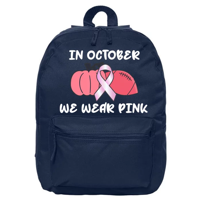 In October We Wear Pink Breast Cancer Pumpkin Ribbon 16 in Basic Backpack