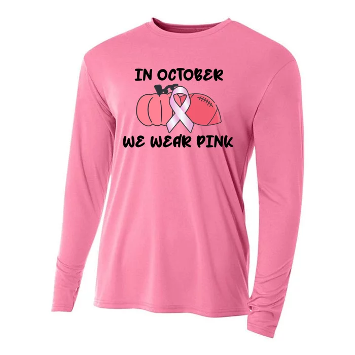 In October We Wear Pink Breast Cancer Pumpkin Ribbon Cooling Performance Long Sleeve Crew