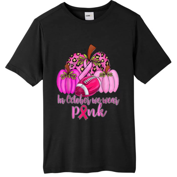 In Oct We Wear Pink Leopard Pumpkin Football Breast Cancer ChromaSoft Performance T-Shirt