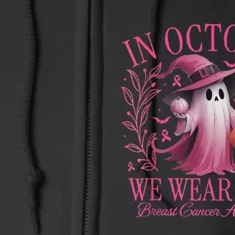 In October We Wear Pin.K Breast Cancer Awareness Halloween Full Zip Hoodie