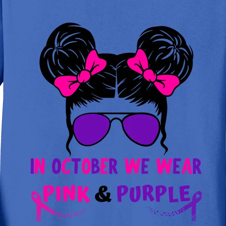 In October We Wear Pink And Purple October Awareness Gift Kids Long Sleeve Shirt