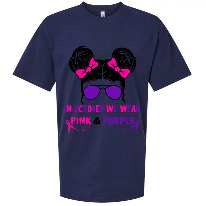 In October We Wear Pink And Purple October Awareness Gift Sueded Cloud Jersey T-Shirt