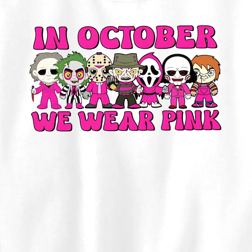 In October We Wear Pink Ghost Breast Cancer Halloween Horror Characters Kids Sweatshirt