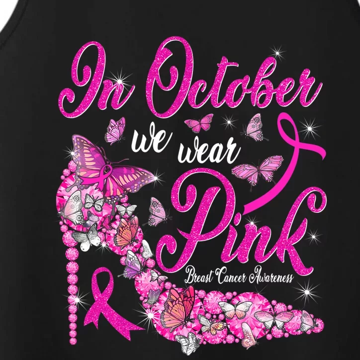 In October We Wear Pink Butterflies Breast Cancer Awareness Performance Tank