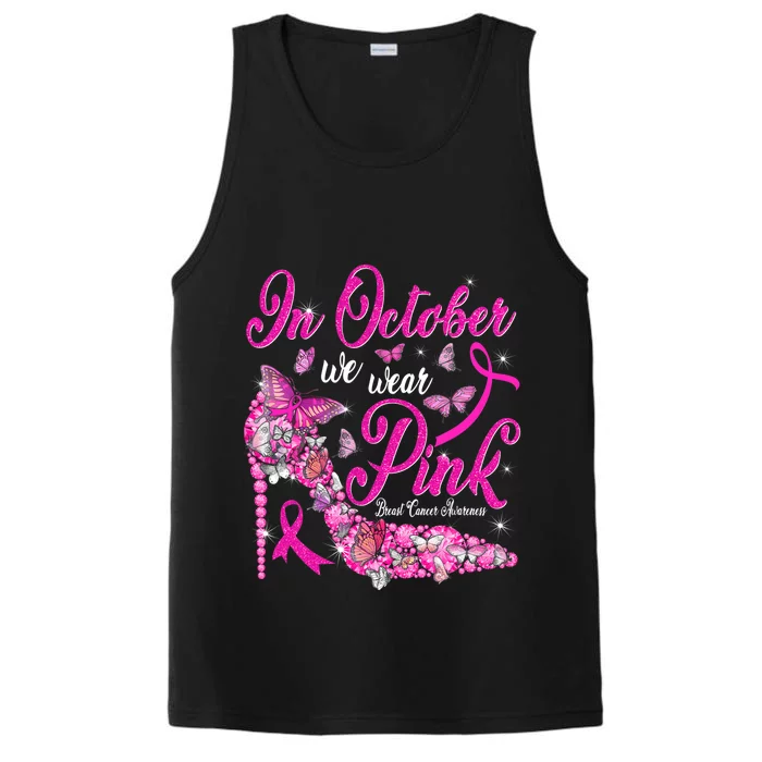 In October We Wear Pink Butterflies Breast Cancer Awareness Performance Tank