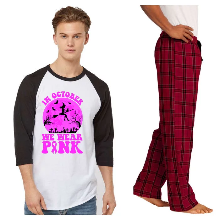 In October We Wear Pink Breast Cancer Halloween Witch Raglan Sleeve Pajama Set