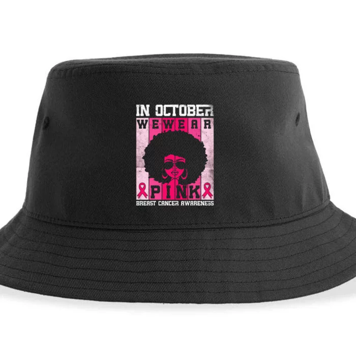 In October We Wear Pink Messy Bun Breast Cancer Awareness Sustainable Bucket Hat