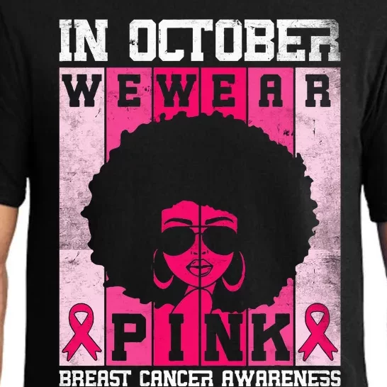 In October We Wear Pink Messy Bun Breast Cancer Awareness Pajama Set