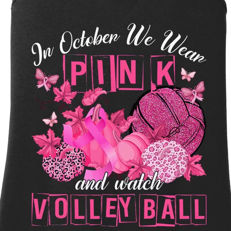 In October We Wear Pink Volleyball Breast Cancer Awareness Ladies Essential Tank