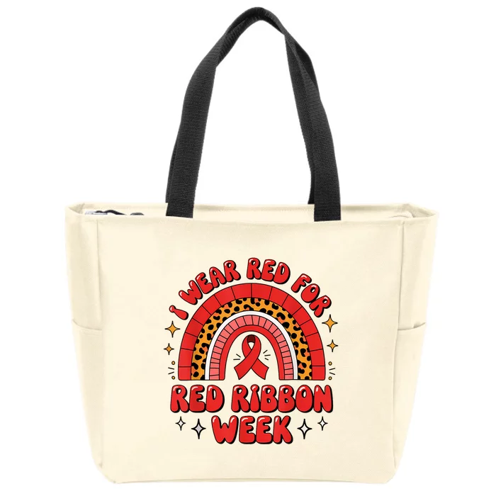 In October We Wear Red Ribbon Week Awareness Drugfree Zip Tote Bag