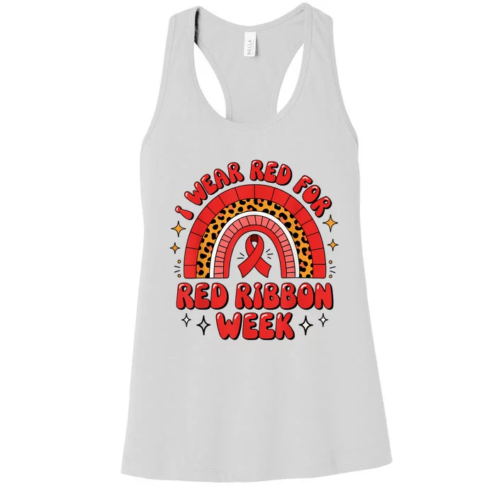 In October We Wear Red Ribbon Week Awareness Drugfree Women's Racerback Tank