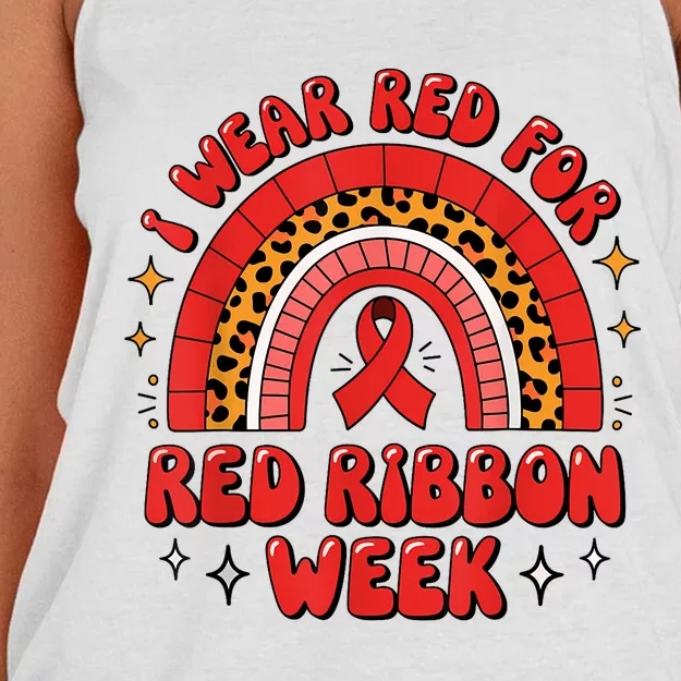 In October We Wear Red Ribbon Week Awareness Drugfree Women's Knotted Racerback Tank