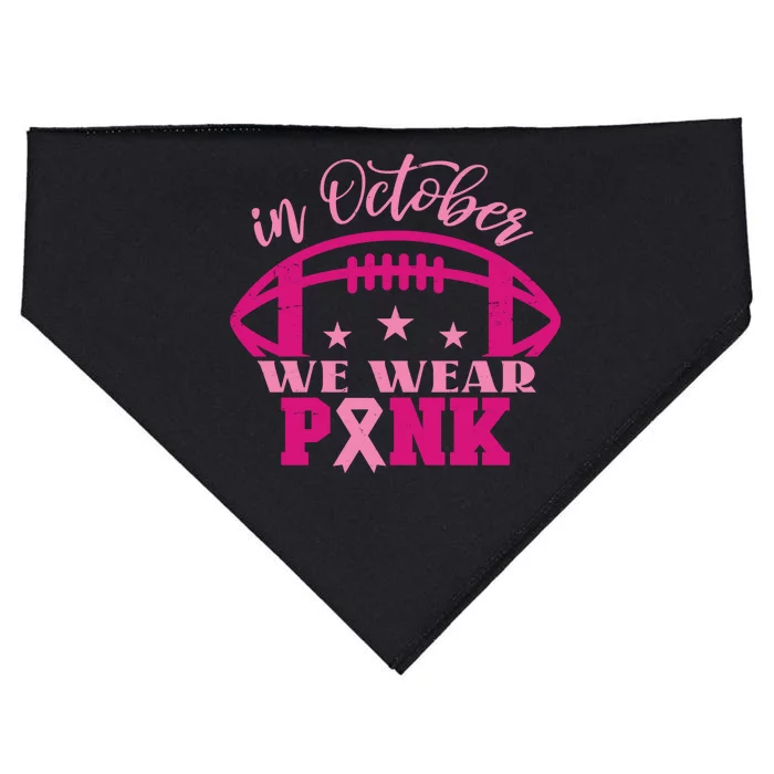 In October We Wear Pink Football Ribbon USA-Made Doggie Bandana