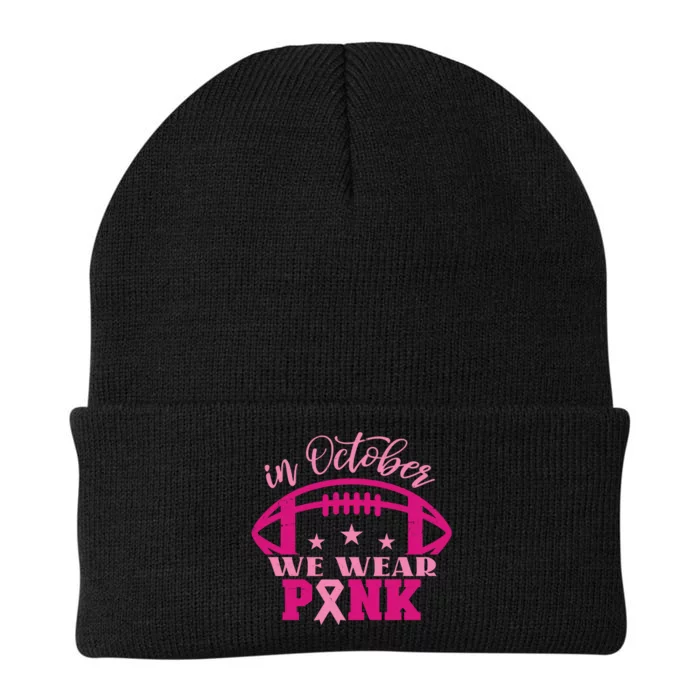 In October We Wear Pink Football Ribbon Knit Cap Winter Beanie