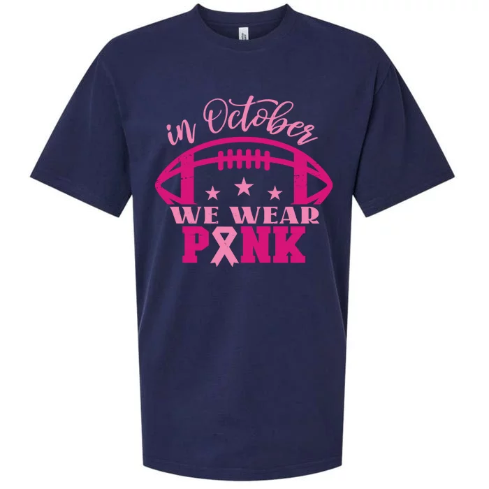 In October We Wear Pink Football Ribbon Sueded Cloud Jersey T-Shirt