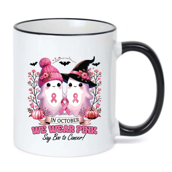 In October We Wear Witch Ghost Pumpkin Breast Cancer Black Color Changing Mug