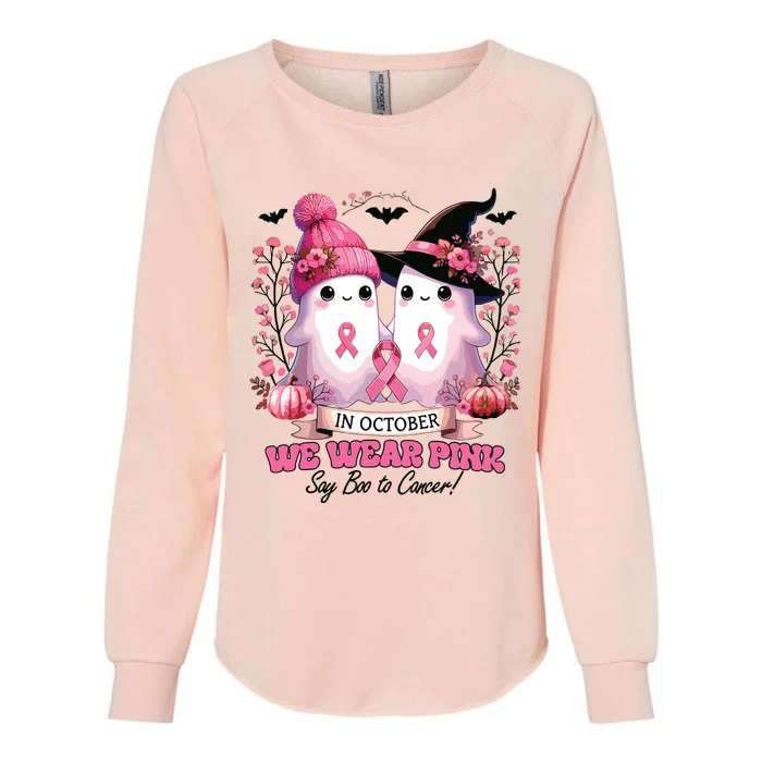 In October We Wear Witch Ghost Pumpkin Breast Cancer Womens California Wash Sweatshirt