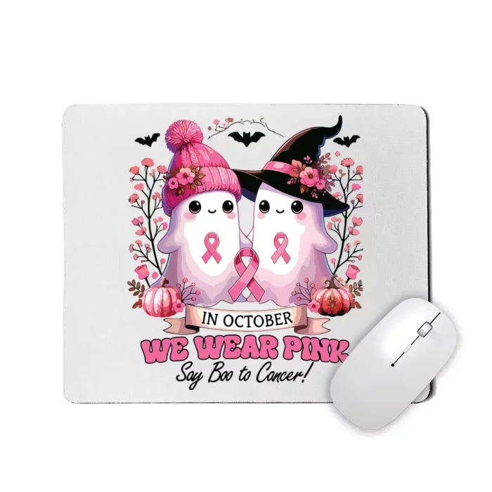 In October We Wear Witch Ghost Pumpkin Breast Cancer Mousepad