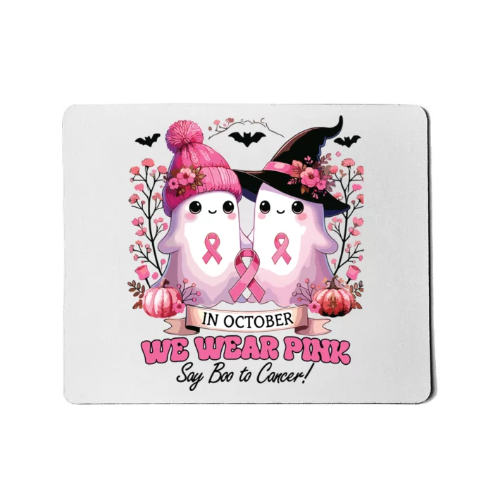 In October We Wear Witch Ghost Pumpkin Breast Cancer Mousepad