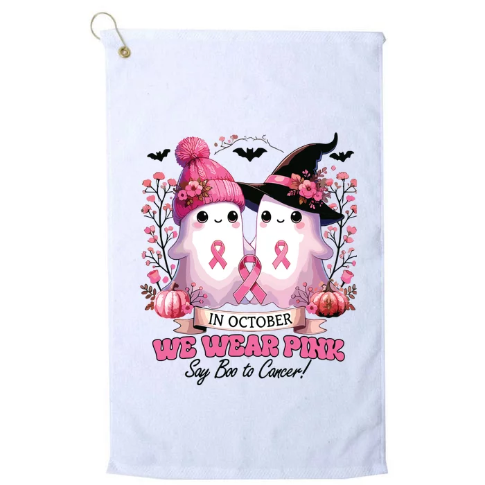 In October We Wear Witch Ghost Pumpkin Breast Cancer Platinum Collection Golf Towel