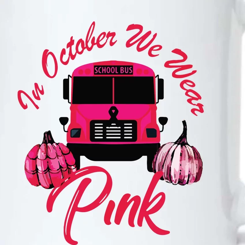 In October We Wear Bus Pink Pumpkin Breast Cancer Halloween Black Color Changing Mug