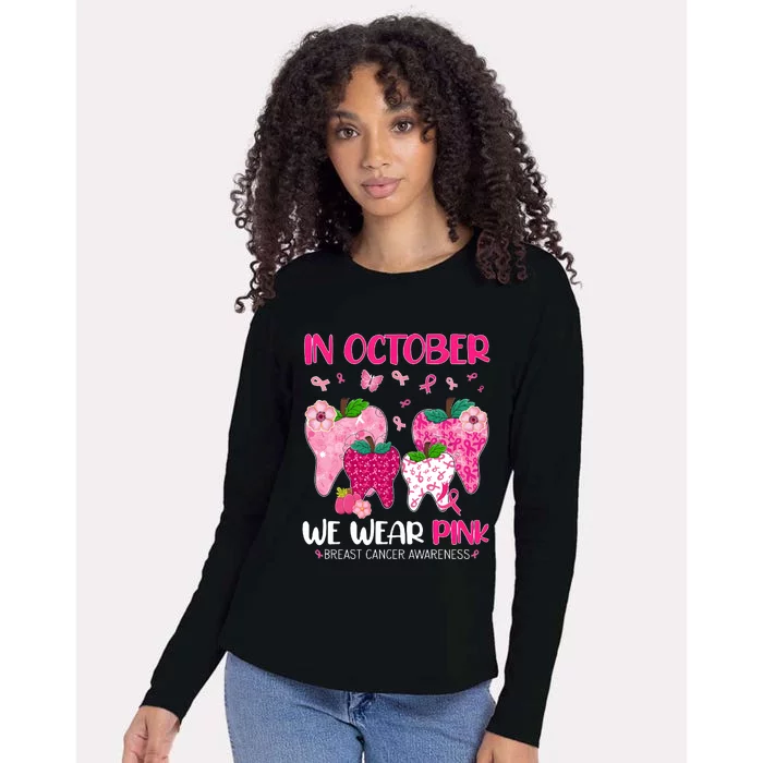 In October We Wear Breast Cancer Awareness Dental Womens Cotton Relaxed Long Sleeve T-Shirt