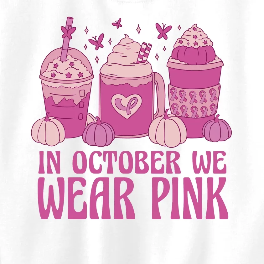 In October We Wear Pink Autumn Pumpkin Coffee Kids Sweatshirt