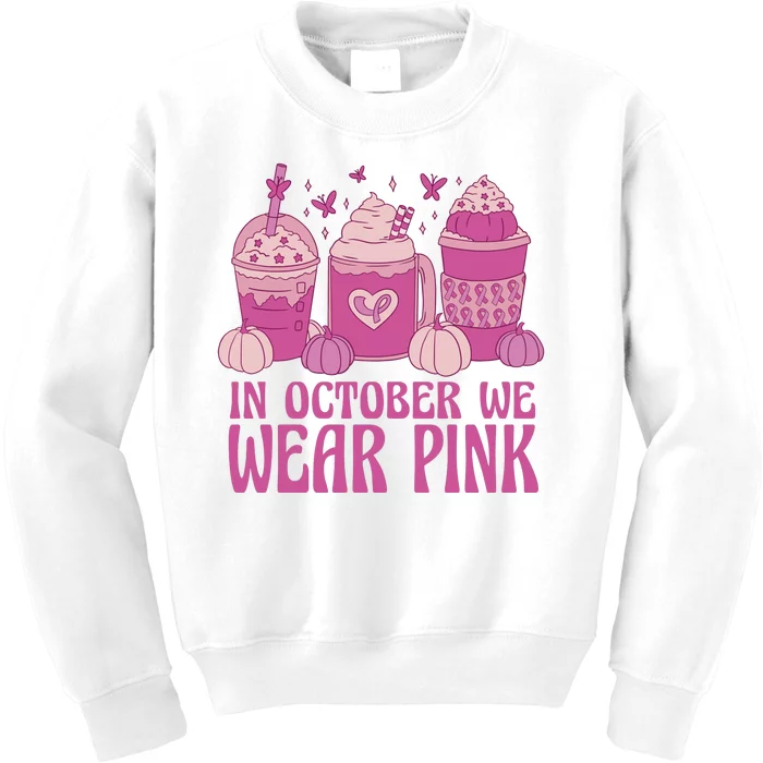 In October We Wear Pink Autumn Pumpkin Coffee Kids Sweatshirt