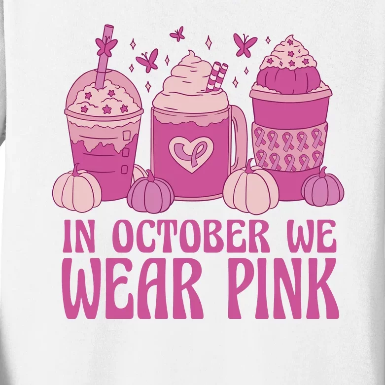 In October We Wear Pink Autumn Pumpkin Coffee Kids Long Sleeve Shirt