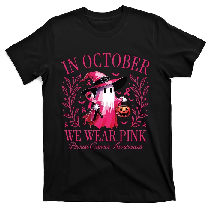 In October We Wear Pin Ghosts Breast Cancer Awareness T-Shirt