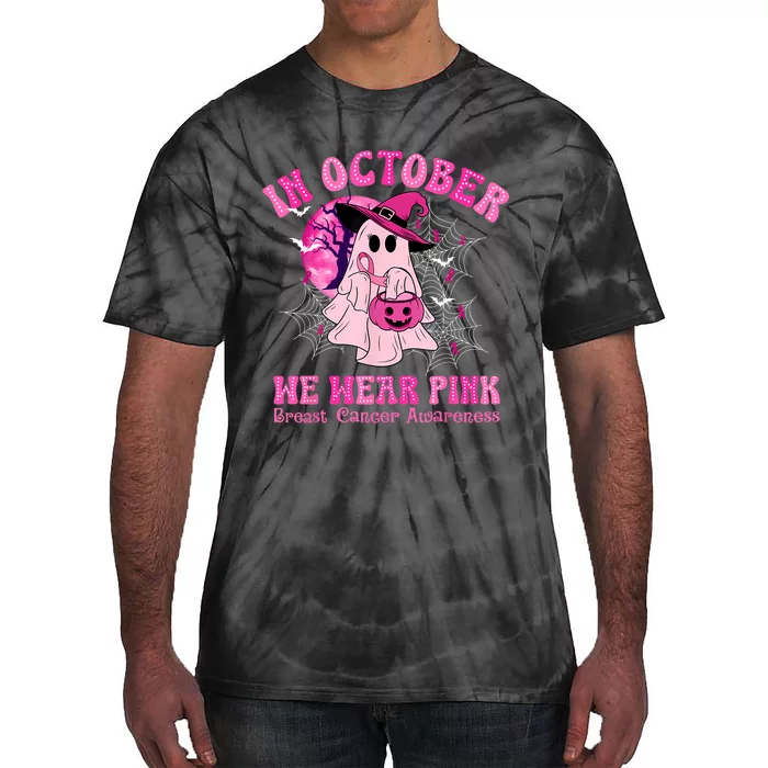 In October We Wear Ghost Witch Breast Cancer Awareness Tie-Dye T-Shirt