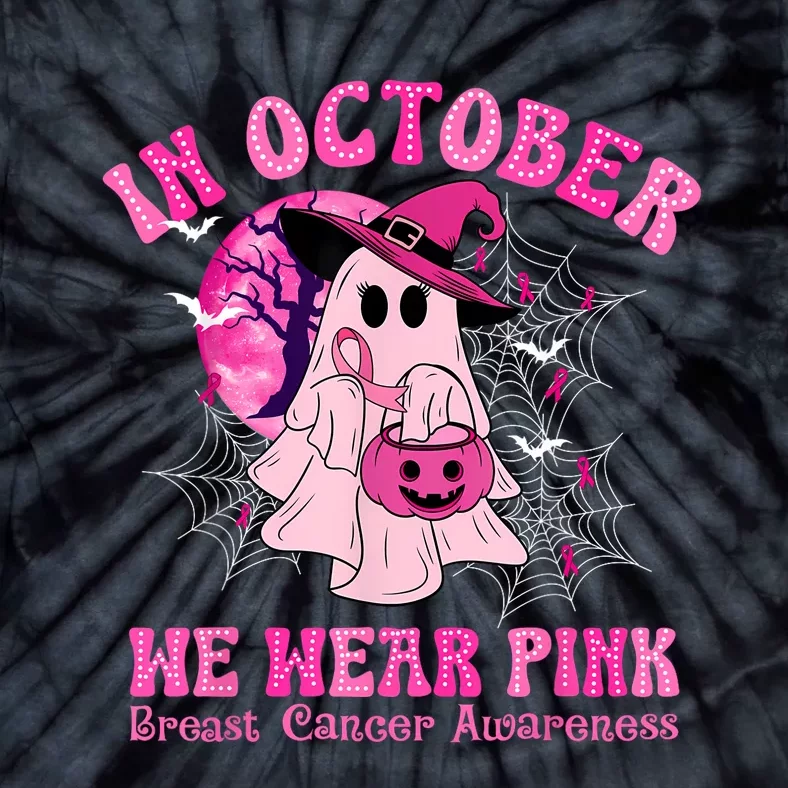 In October We Wear Ghost Witch Breast Cancer Awareness Tie-Dye T-Shirt