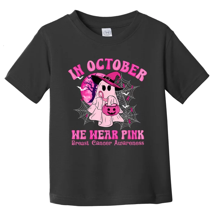 In October We Wear Ghost Witch Breast Cancer Awareness Toddler T-Shirt