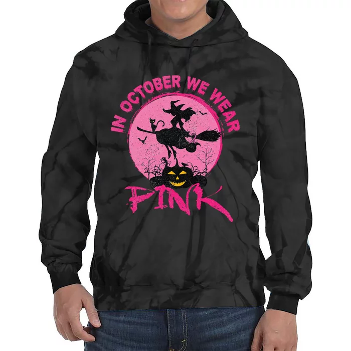 In October We Wear Pink Halloween Breast Cancer Awareness Tie Dye Hoodie