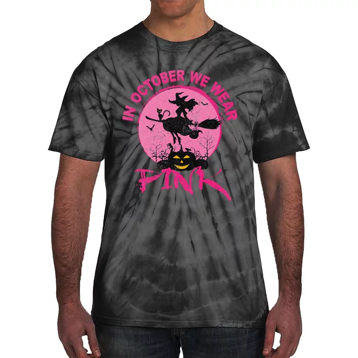 In October We Wear Pink Halloween Breast Cancer Awareness Tie-Dye T-Shirt