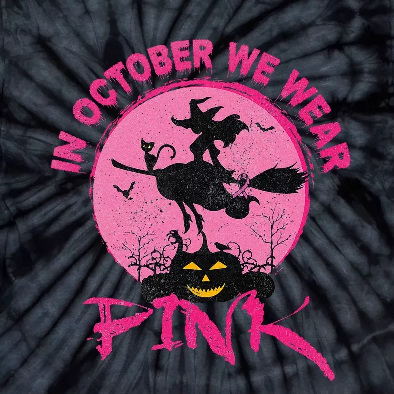 In October We Wear Pink Halloween Breast Cancer Awareness Tie-Dye T-Shirt