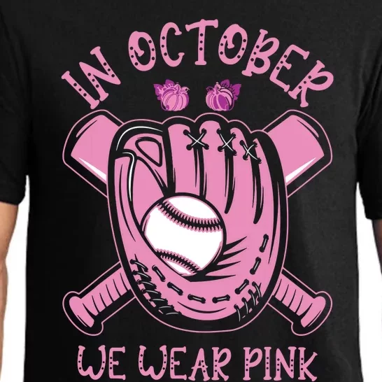 In October We Wear Pink Baseball Breast Cancer Awareness Pajama Set