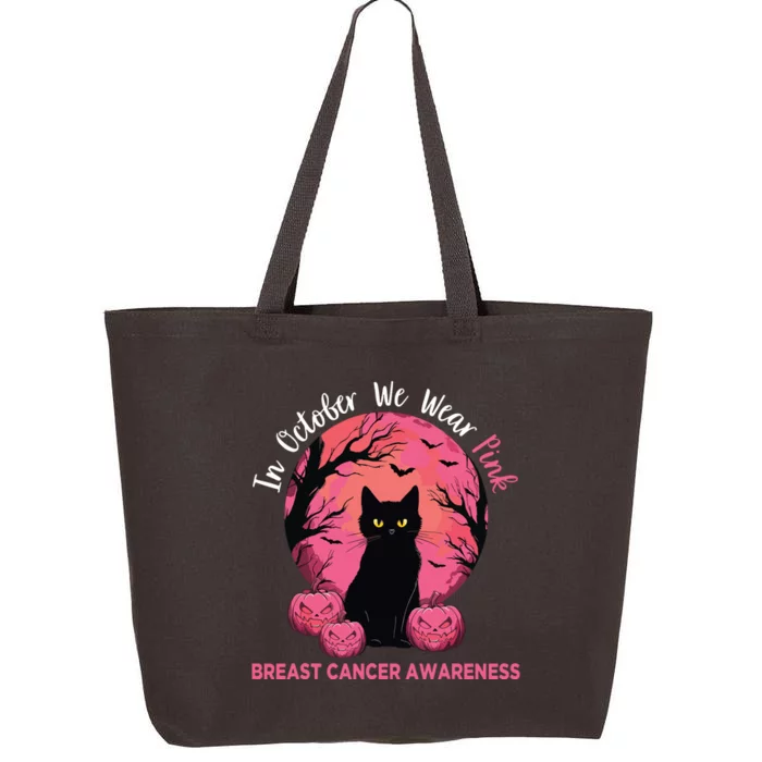 In October We Wear Pink Black Cat Breast Cancer Halloween 25L Jumbo Tote