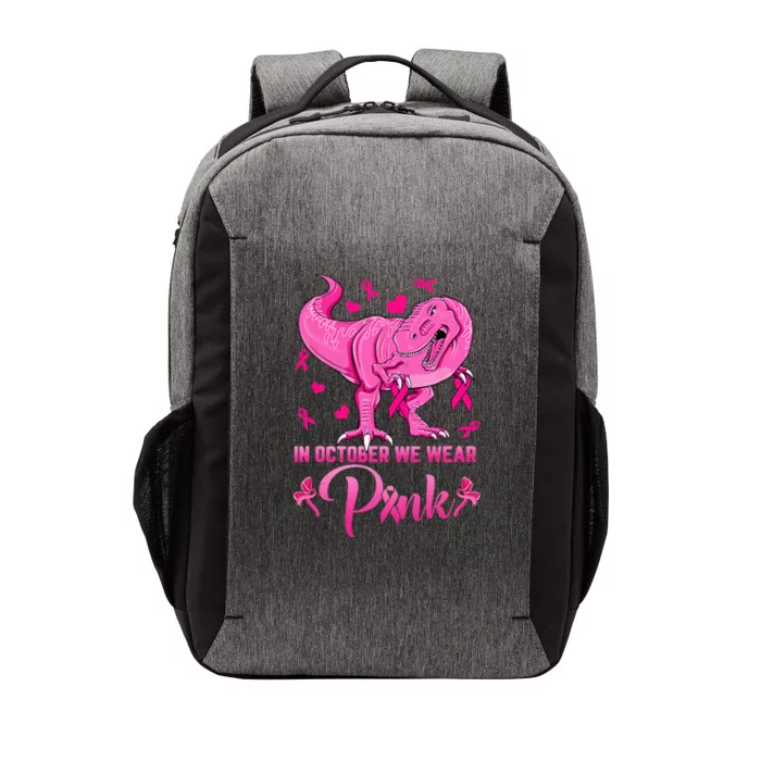 In October We Wear Pink Cute Dino Breast Cancer Vector Backpack