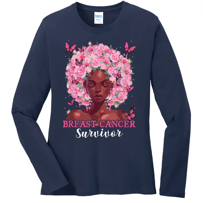 In October We Wear Pink Black Woman Breast Cancer Survivor Ladies Long Sleeve Shirt