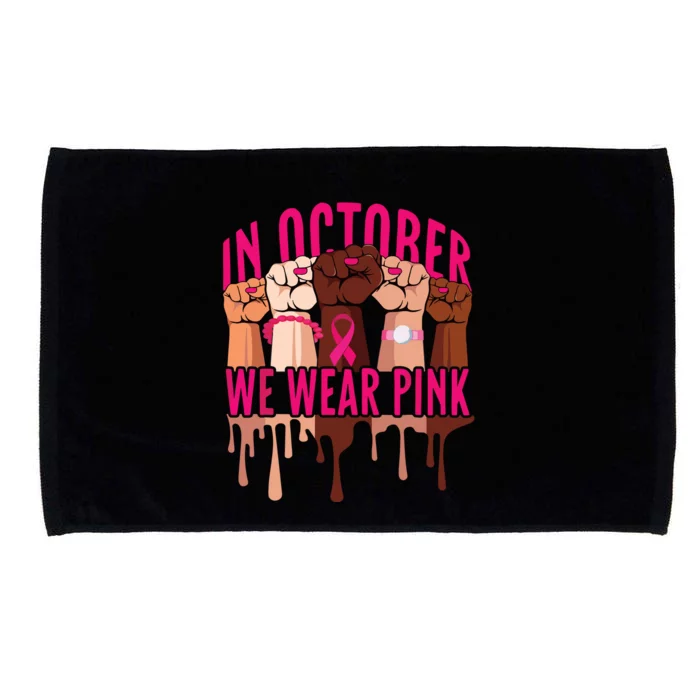 In October We Wear Pink Black Women Shirts Ribbon Fists Microfiber Hand Towel