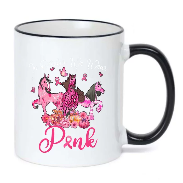 In October We Wear Horse And Pumpkin Breast Cancer Black Color Changing Mug