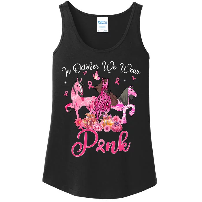 In October We Wear Horse And Pumpkin Breast Cancer Ladies Essential Tank