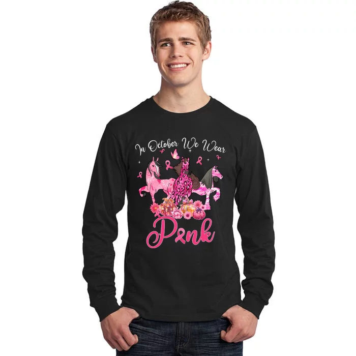 In October We Wear Horse And Pumpkin Breast Cancer Tall Long Sleeve T-Shirt